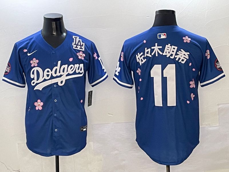 Men Los Angeles Dodgers #11 R.Sasaki Blue Sakura Edition 2025 Nike MLB Jersey style 8->los angeles dodgers->MLB Jersey